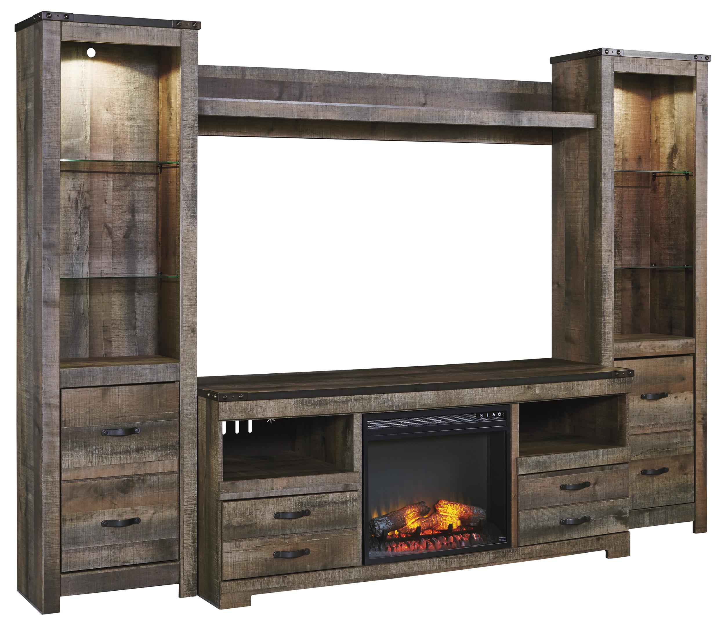 Signature Design by Ashley Trinell Rustic Large TV Stand w/ Fireplace